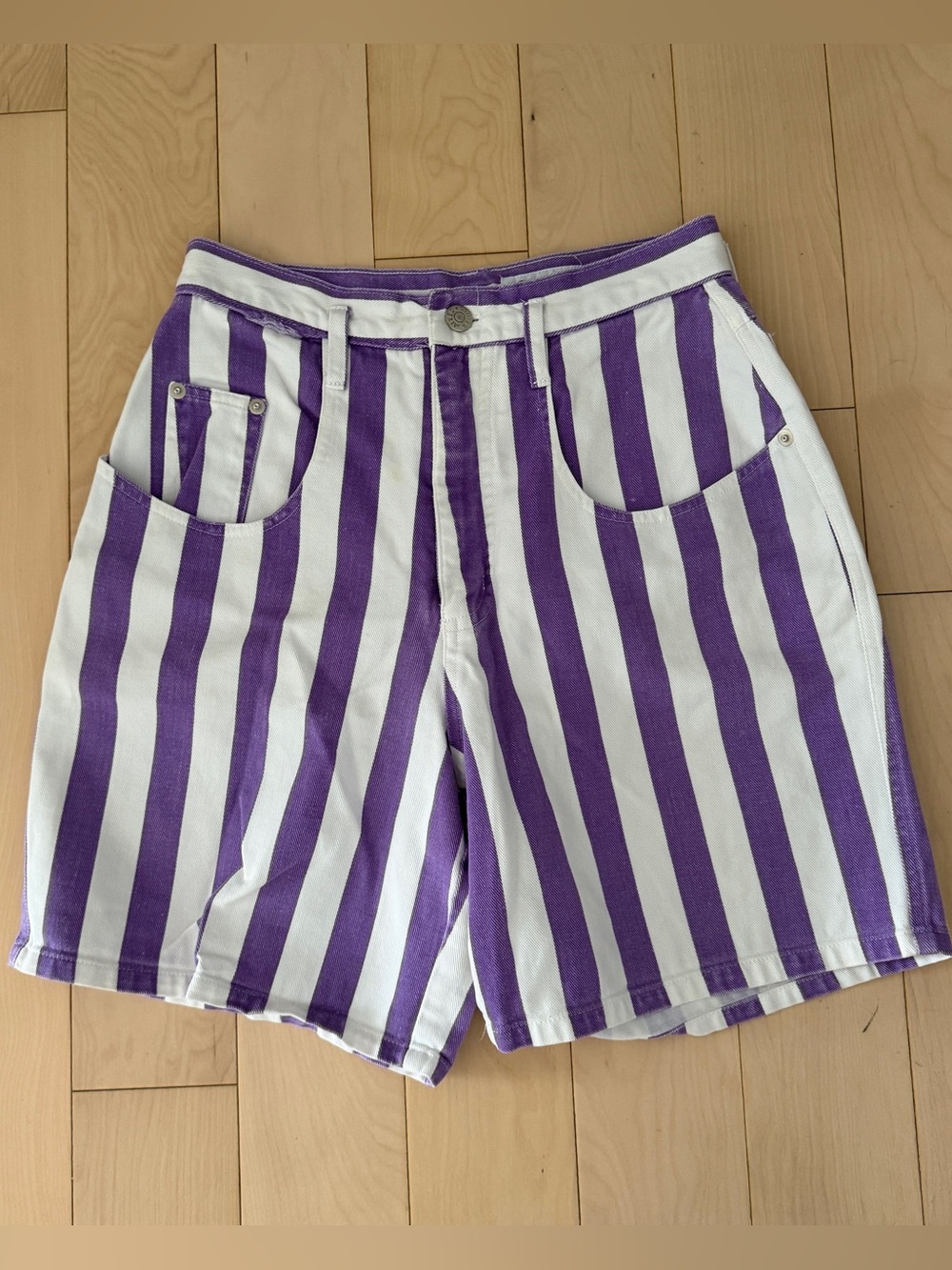 Mixed Blues Purple and White Striped Vintage Denim Bermuda Shorts